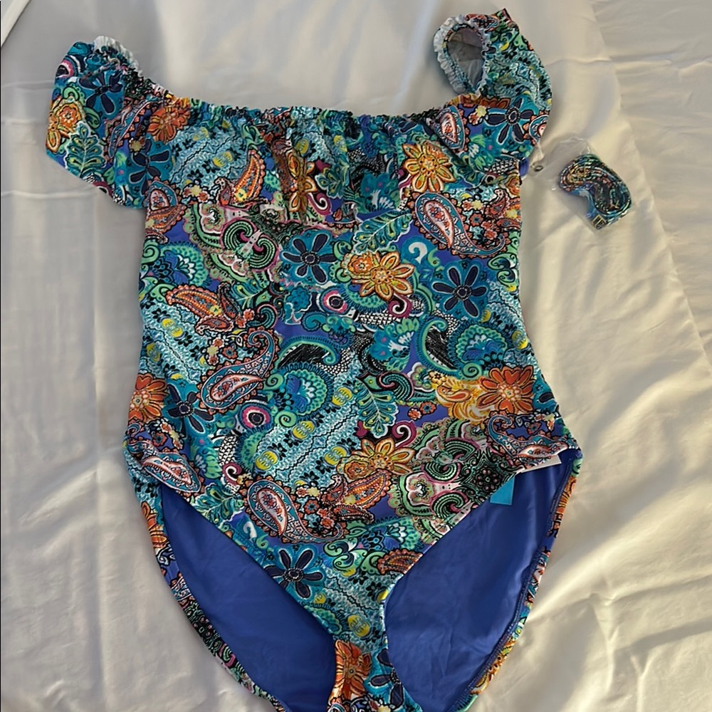 Colorful Paisley Off-Shoulder Swimsuit